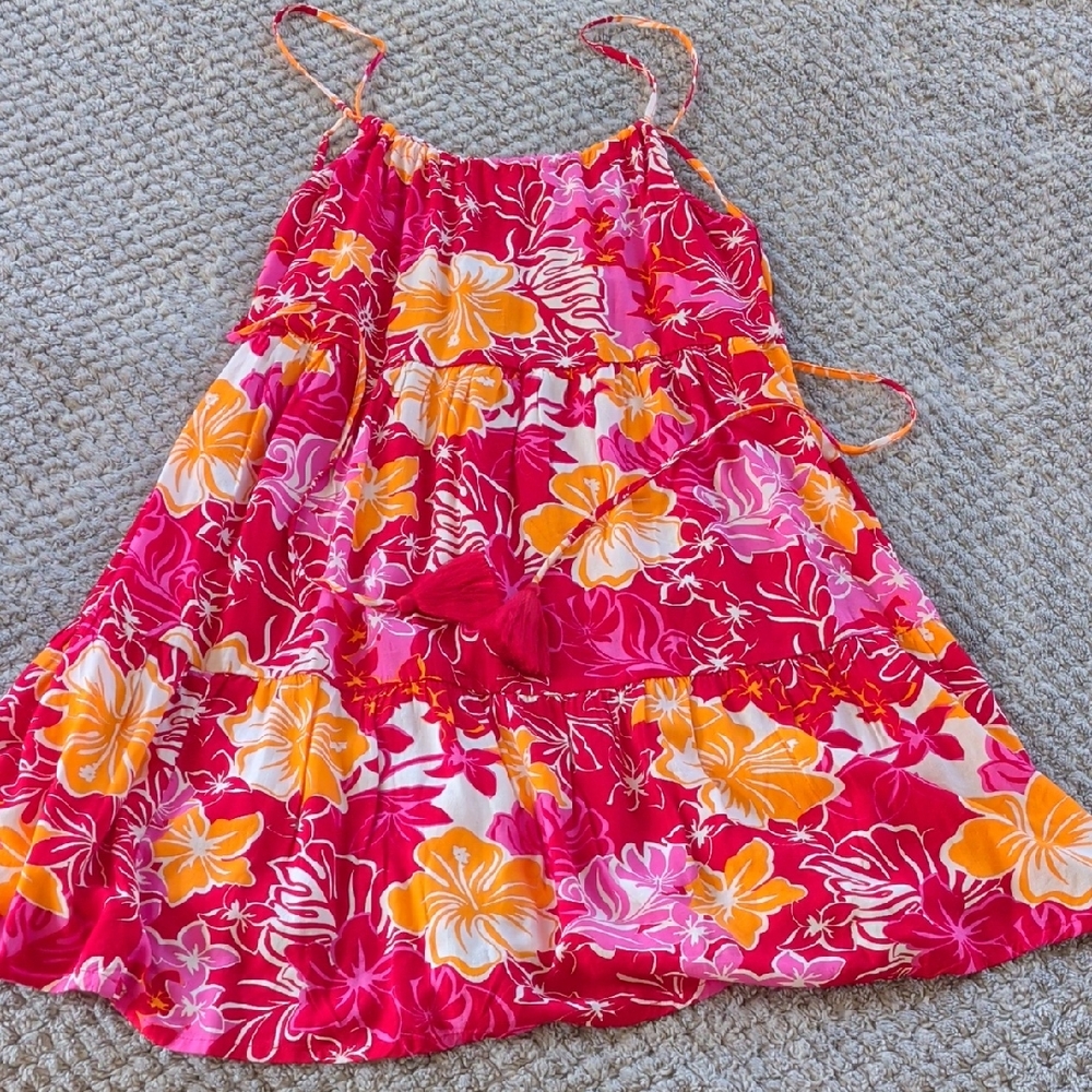 Roxy Pink and Orange Floral Tiered Halter Dress - S